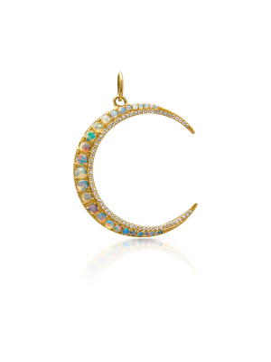 14kt Yellow Gold Opal Diamond Lunar Charm Pendant