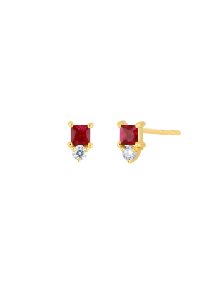 Mini Ruby Birthstone Studs - Yellow Gold