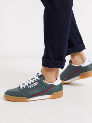 Adidas Originals Continental 80 Sneakers In Green With Gum Sole