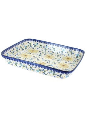 Blue Rose Polish Pottery Yellow Daisy Medium Rectangular Baker