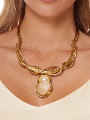 Light Antique Gold Twist Collar With Pearl Stone Drop Necklace