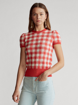 Gingham Short-sleeve Sweater