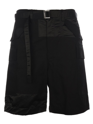 Sacai Belted Tonal Patchwork Shorts