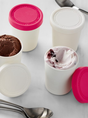 Williams Sonoma Ice Cream Storage Tubs, Set Of 4, Melon Pink And White