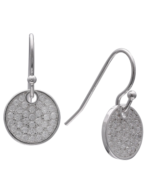 Women's Pave Cubic Zirconia Disc Drop Earrings In Sterling Silver - Clear/gray (16mm)