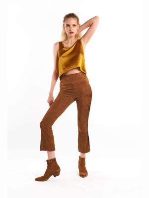 Coconut Suede Leather Crop Flare Legging