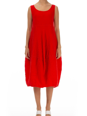 Balloon Bright Red Linen Dress