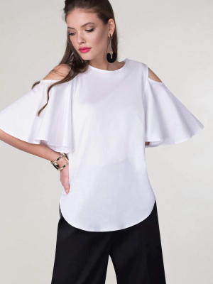 White Cold-shoulder Blouse