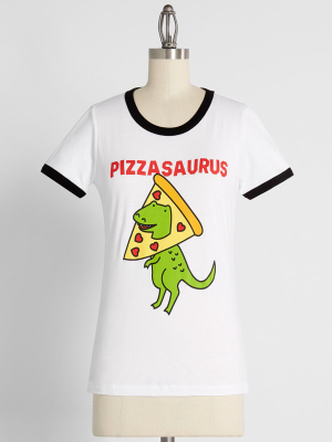 Pizzasaurus Dinosaur Ringer Graphic Tee