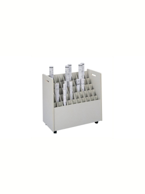50 Compartment Mobile Wood Roll Files Storage In Putty Gray-pemberly Row