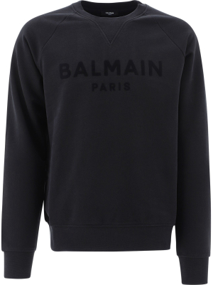 Balmain Flocked Logo Crewneck Sweatshirt