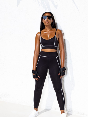 Black High Waist Reflective Piping Gym Leggings