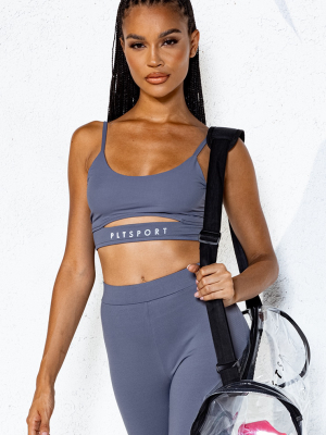 Grey Rib Detail Cut Out Sports Bra