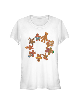 Junior's Marvel Christmas Gingerbread Cookie Circle T-shirt