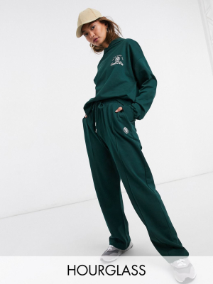 Asos Design Hourglass Tracksuit Oversized Hoodie / Oversized Sweatpants Set With Take Care Embroidery In Dark Green