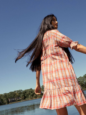 Plaid Ruffle-sleeve Popover Mini Dress