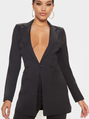 Black Double Breasted Woven Blazer