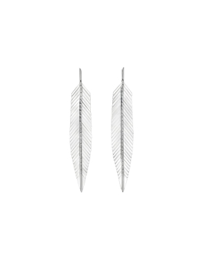 Large White Gold Feather Earrings