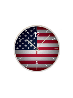 12.75" X 1.5" Us Flag Quartz Movement Decorative Wall Clock Black Frame - By Chicago Lighthouse