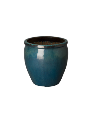 Round Planter W/ Teal Glaze