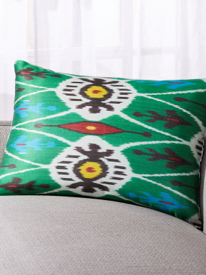 Silk Ikat Pillow Green Multi 22"x15"