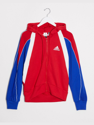 Adidas Training Hoodie In Red With Contrast Sleeves