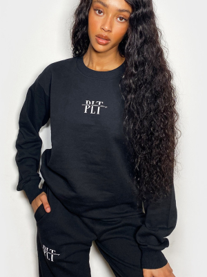 Prettylittlething Black Slogan Print Sweater