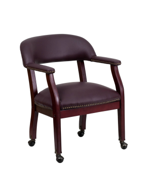 Conference Chair With Casters Burgundy Leather - Flash Furniture