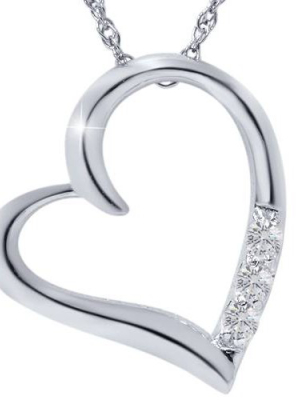 Pompeii3 G/vs Diamond Heart Pendant 3-stone 10k White Gold With 18" Chain