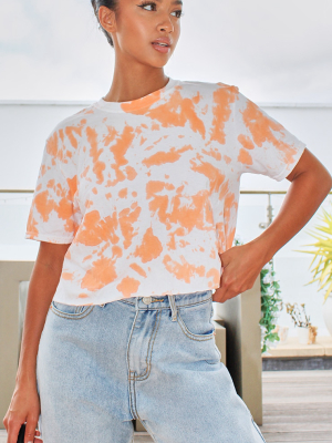 Petite Orange Tie Dye Cropped T Shirt