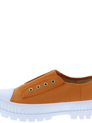 Gevena Orange Toe Cap Eyelet Slip On Lug Sole Sneaker Flat