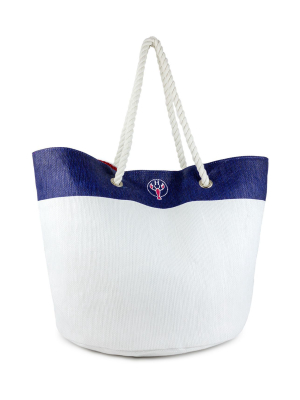 The Hamptons Straw Colorblock Logo Beach Tote