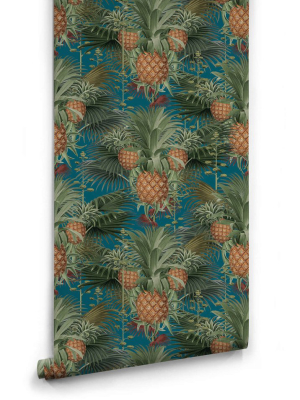 Pineapple Harvest Wallpaper In Blue Moon From The Kingdom Home Collection By Milton & King