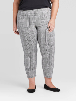 Women's Plus Size High-rise Plaid Skinny Ankle Pants - A New Day™ Gray