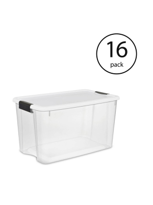 Sterilite 116 Quart Ultra Latching Clear Plastic Storage Tote Container, 16 Pack