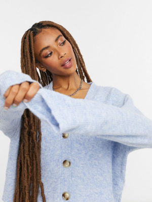 Bershka Knitted Cardigan In Blue Matching Set