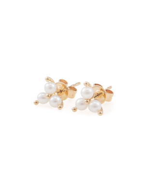 Triple Prong Set Pearl Studs