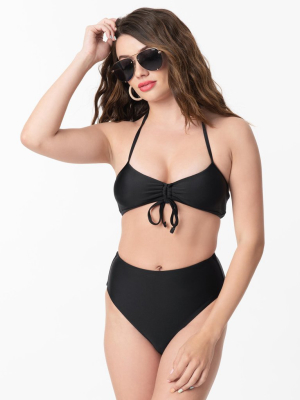 Pin-up Style Black Halter Two Piece Bikini Swimsuit