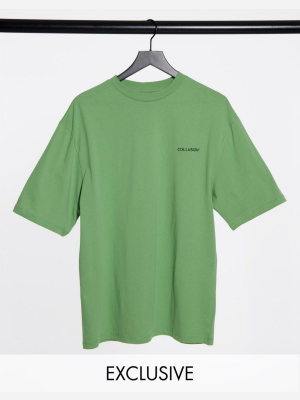 Collusion Unisex Oversized T-shirt With Logo Print In Green