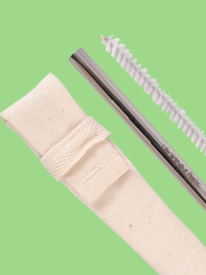 Stainless Steel Straw With Organic Cotton Case + Cleaning Brush