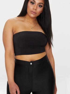 Plus Second Skin Black Slinky Bandeau Crop Top