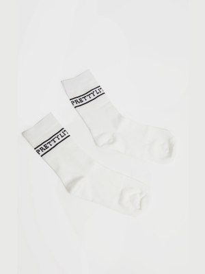 Prettylittlething Logo White Ankle Socks