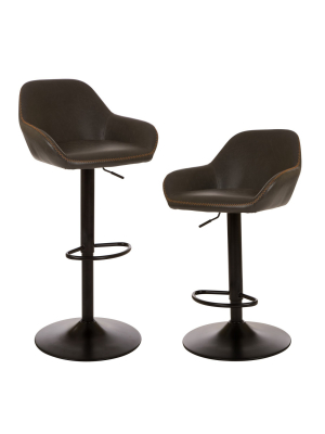 Set Of 2 Midcentury Modern Vintage Leatherette Gaslift Adjustable Barstool Gray - Glitzhome