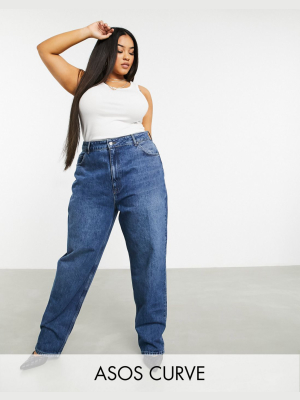 Asos Design Curve Recycled High-rise 'slouchy' Mom Jeans In Authentic Dark Wash