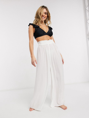 Asos Design Crinkle Wide Leg Palazzo Beach Pants In White