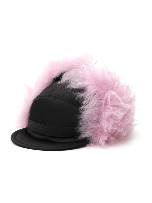 Prada Fur Trim Flap Cap