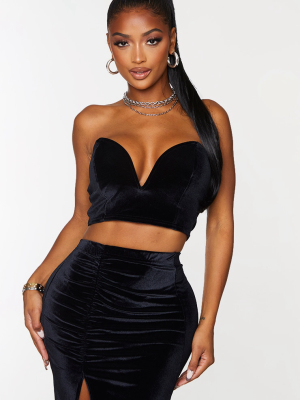 Shape Black Velvet V Plunge Bandeau Crop Top