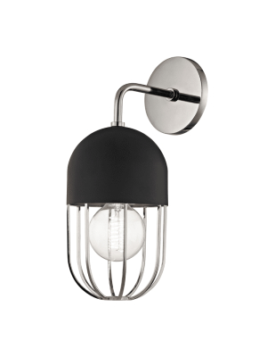 Haley 1 Light Wall Sconce - Polished Nickel/black