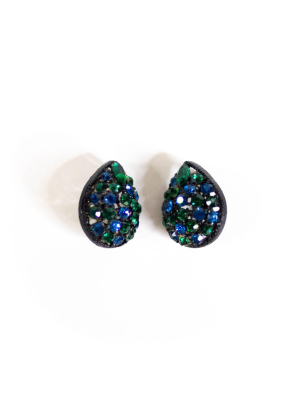 Vintage Blue And Green Rhinestone Teardrop Statement Earrings