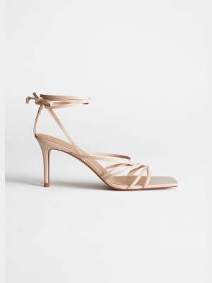 Square Toe Leather Heeled Sandals